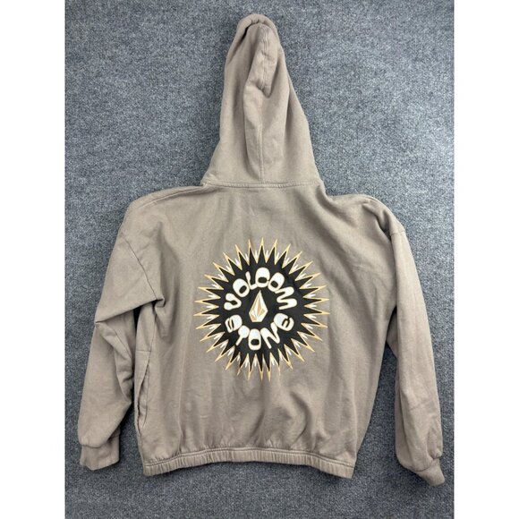 Volcom Hoodie Womens Small Brown Zip Up Graphic Sweatshirt Back Print Logo - Picture 8 of 8